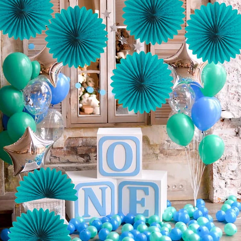 Easy Joy Teal Party Decorations Paper Fans Birthday Wedding Home Party Hanging Decoration, Set of 6 (14 Inches, Teal) - Image 4